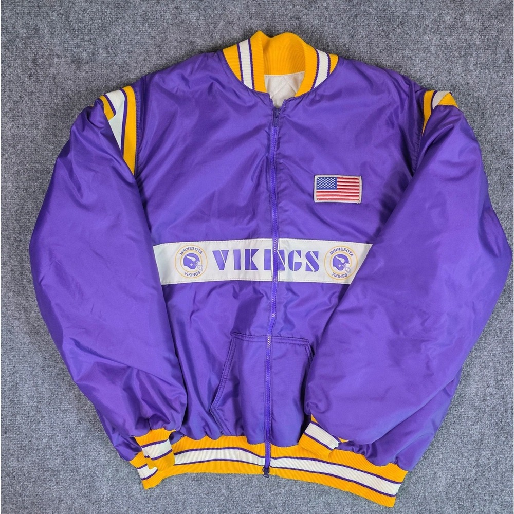 Vintage Minnesota Vikings Satin Bomber Jacket 4XL Long USA NFL 90s DeLong